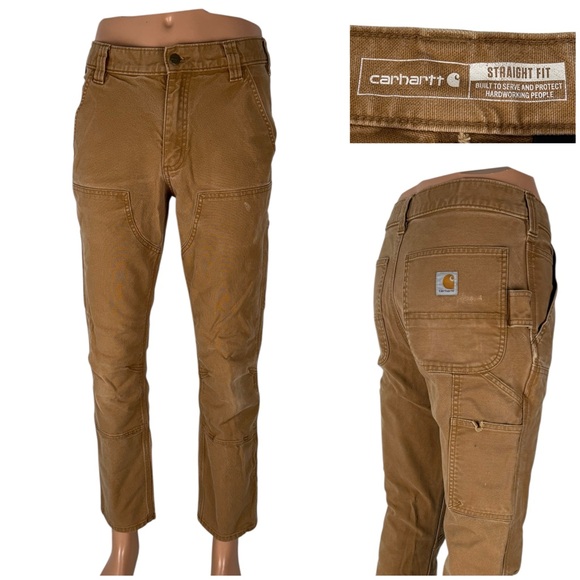 Carhartt Straight Fit Double Knee Dungaree Pants Mens 31 x 30 Brown 103340 211 - Picture 1 of 16